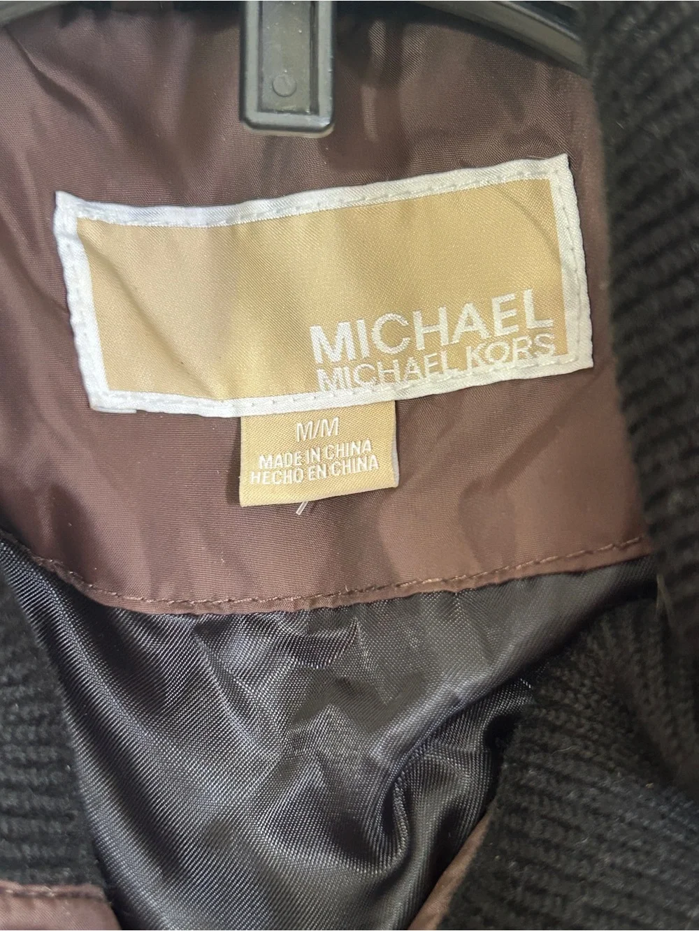 Michael Kors Dark Brown Quilted Puffer Coat with Black Collar